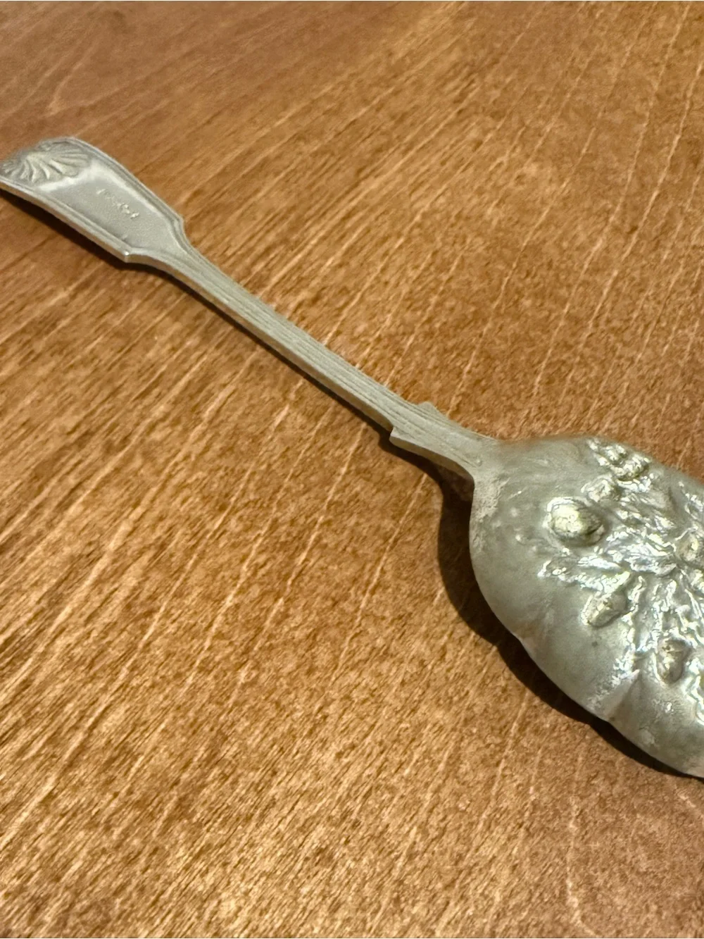 Victorian Silverplate Serving Spoon Ornate Fruit Floral Berry Pattern - Marked